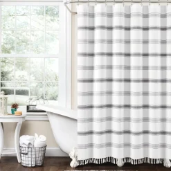 Stripe Woven Textured Yarn Dyed Recycled Cotton Shower Curtain