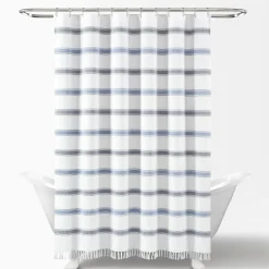 Stripe Woven Textured Yarn Dyed Recycled Cotton Shower Curtain