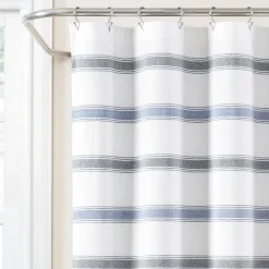 Stripe Woven Textured Yarn Dyed Recycled Cotton Shower Curtain