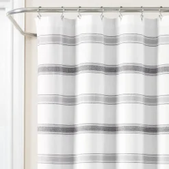 Stripe Woven Textured Yarn Dyed Recycled Cotton Shower Curtain