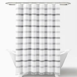 Stripe Woven Textured Yarn Dyed Recycled Cotton Shower Curtain