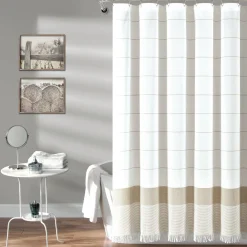 Stripe Yarn Dyed Tassel Fringe Woven Cotton Shower Curtain