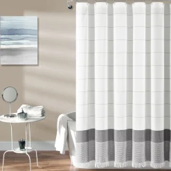 Stripe Yarn Dyed Tassel Fringe Woven Cotton Shower Curtain