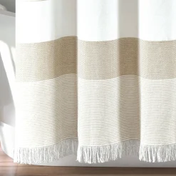 Stripe Yarn Dyed Tassel Fringe Woven Cotton Shower Curtain