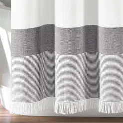 Stripe Yarn Dyed Tassel Fringe Woven Cotton Shower Curtain