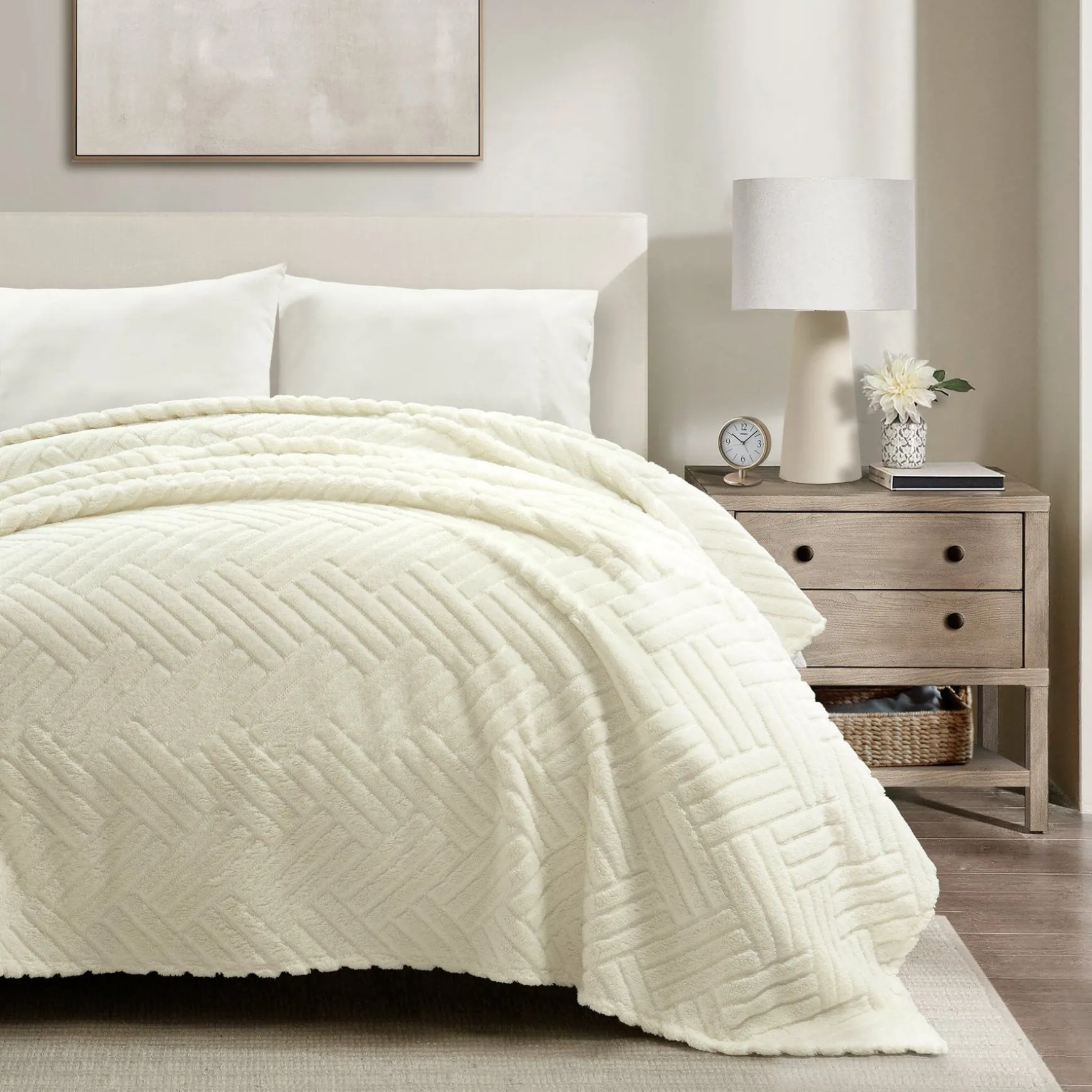 Super Cozy Ultra Soft Sherpa Jacquard Geo Blanket/Bedspread