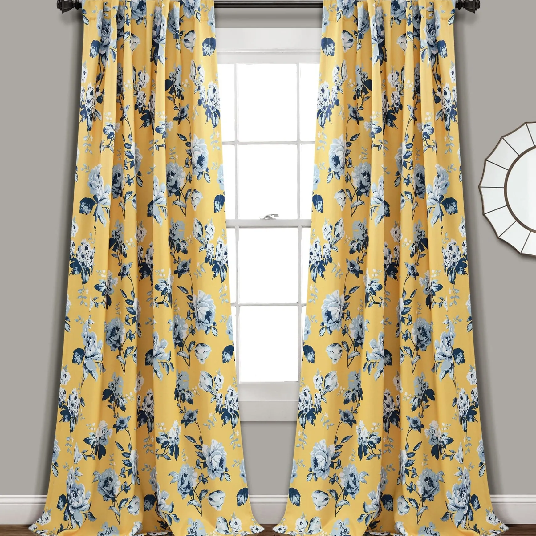 Tania Floral Light Filtering Window Curtain Panel Set