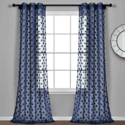 Textured Dot Grommet Sheer Window Curtain Panel Set