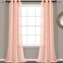 Textured Dot Grommet Sheer Window Curtain Panel Set