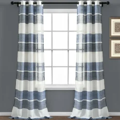 Textured Stripe Grommet Sheer Window Curtain Panel Set