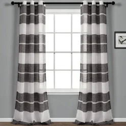 Textured Stripe Grommet Sheer Window Curtain Panel Set