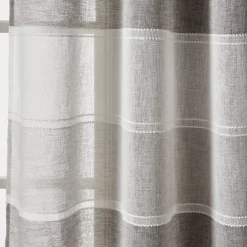 Textured Stripe Grommet Sheer Window Curtain Panel Set