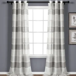 Textured Stripe Grommet Sheer Window Curtain Panel Set