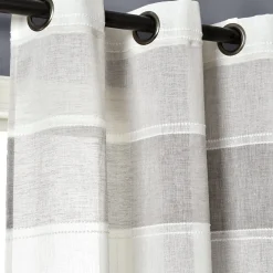 Textured Stripe Grommet Sheer Window Curtain Panel Set