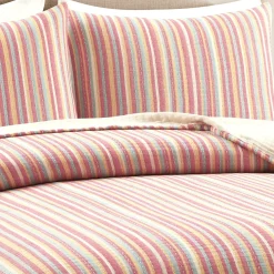 Tracy Stripe Pick Stitch Kantha Yarn Dyed Cotton Woven Quilt/Coverlet Set