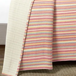 Tracy Stripe Pick Stitch Kantha Yarn Dyed Cotton Woven Quilt/Coverlet Set