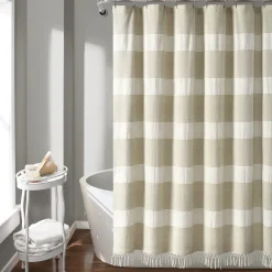 Tucker Stripe Yarn Dyed Knotted Tassel Shower Curtain