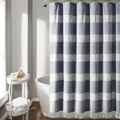 Tucker Stripe Yarn Dyed Knotted Tassel Shower Curtain