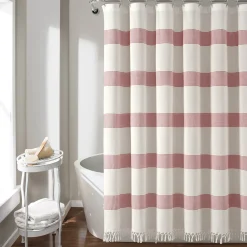 Tucker Stripe Yarn Dyed Knotted Tassel Shower Curtain
