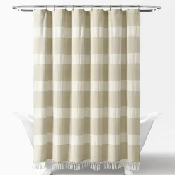 Tucker Stripe Yarn Dyed Knotted Tassel Shower Curtain