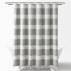 Tucker Stripe Yarn Dyed Knotted Tassel Shower Curtain