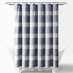 Tucker Stripe Yarn Dyed Knotted Tassel Shower Curtain
