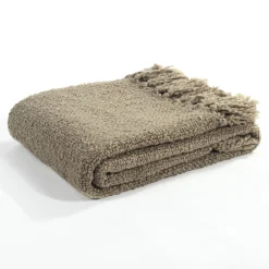 Tulum Boucle Textured Woven Fringed Throw Blanket