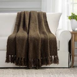 Tulum Boucle Textured Woven Fringed Throw Blanket