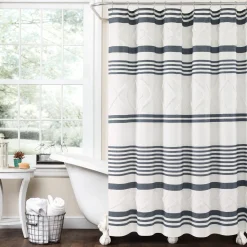 Urban Diamond Stripe Woven Tufted Recycled Cotton Blend Shower Curtain