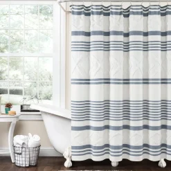 Urban Diamond Stripe Woven Tufted Recycled Cotton Blend Shower Curtain