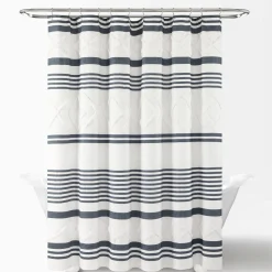 Urban Diamond Stripe Woven Tufted Recycled Cotton Blend Shower Curtain