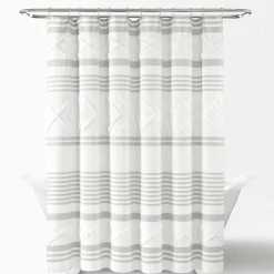 Urban Diamond Stripe Woven Tufted Recycled Cotton Blend Shower Curtain