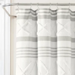 Urban Diamond Stripe Woven Tufted Recycled Cotton Blend Shower Curtain