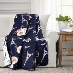 Vintage Paris Rose Butterfly Script Throw