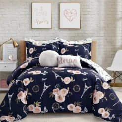 Vintage Paris Rose Butterfly Script Comforter Set