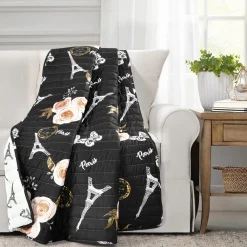 Vintage Paris Rose Butterfly Script Throw