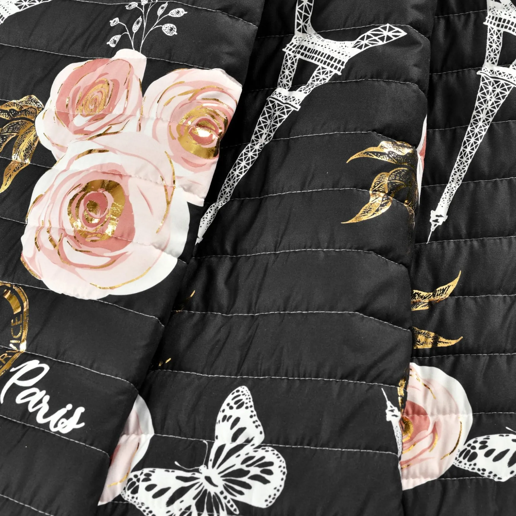 Vintage Paris Rose Butterfly Script Throw