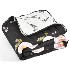 Vintage Paris Rose Butterfly Script Throw