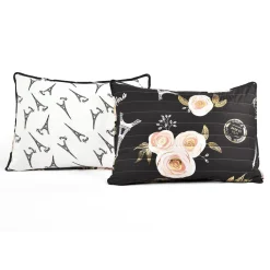 Vintage Paris Rose Butterfly Script Quilt Set