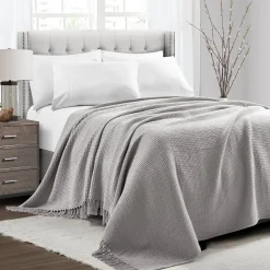 Waffle Cotton Knit Tassel Fringe Blanket/Coverlet