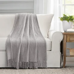 Waffle Cotton Knit Tassel Fringe Throw