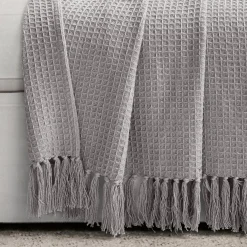 Waffle Cotton Knit Tassel Fringe Throw