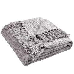 Waffle Cotton Knit Tassel Fringe Throw