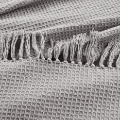 Waffle Cotton Knit Tassel Fringe Blanket/Coverlet