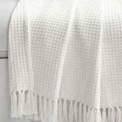 Waffle Cotton Knit Tassel Fringe Throw
