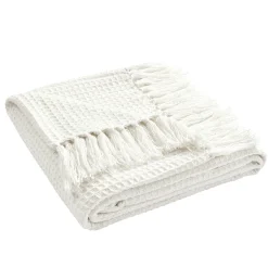 Waffle Cotton Knit Tassel Fringe Throw