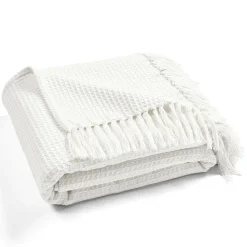 Waffle Cotton Knit Tassel Fringe Blanket/Coverlet
