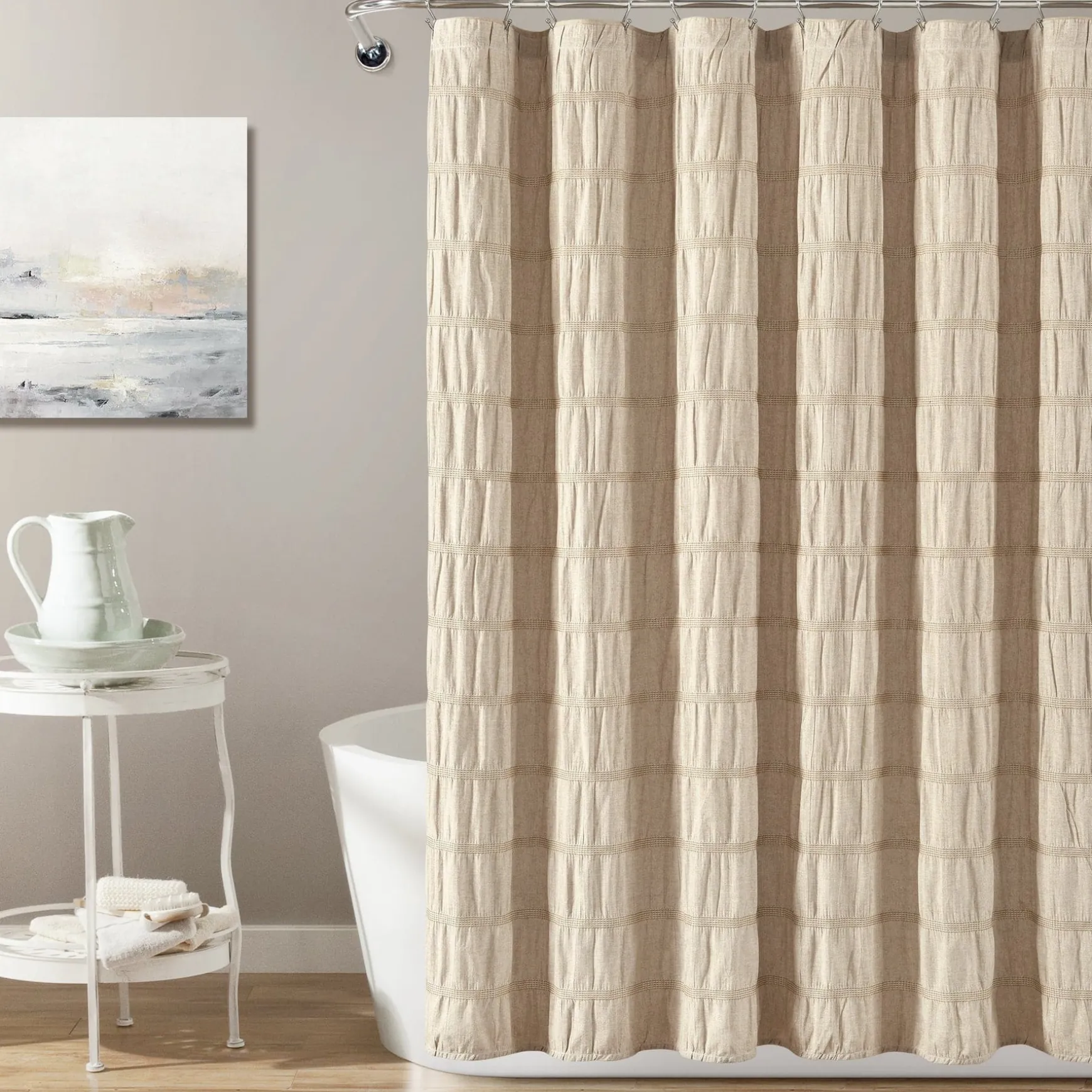 Waffle Stripe Woven Cotton Shower Curtain