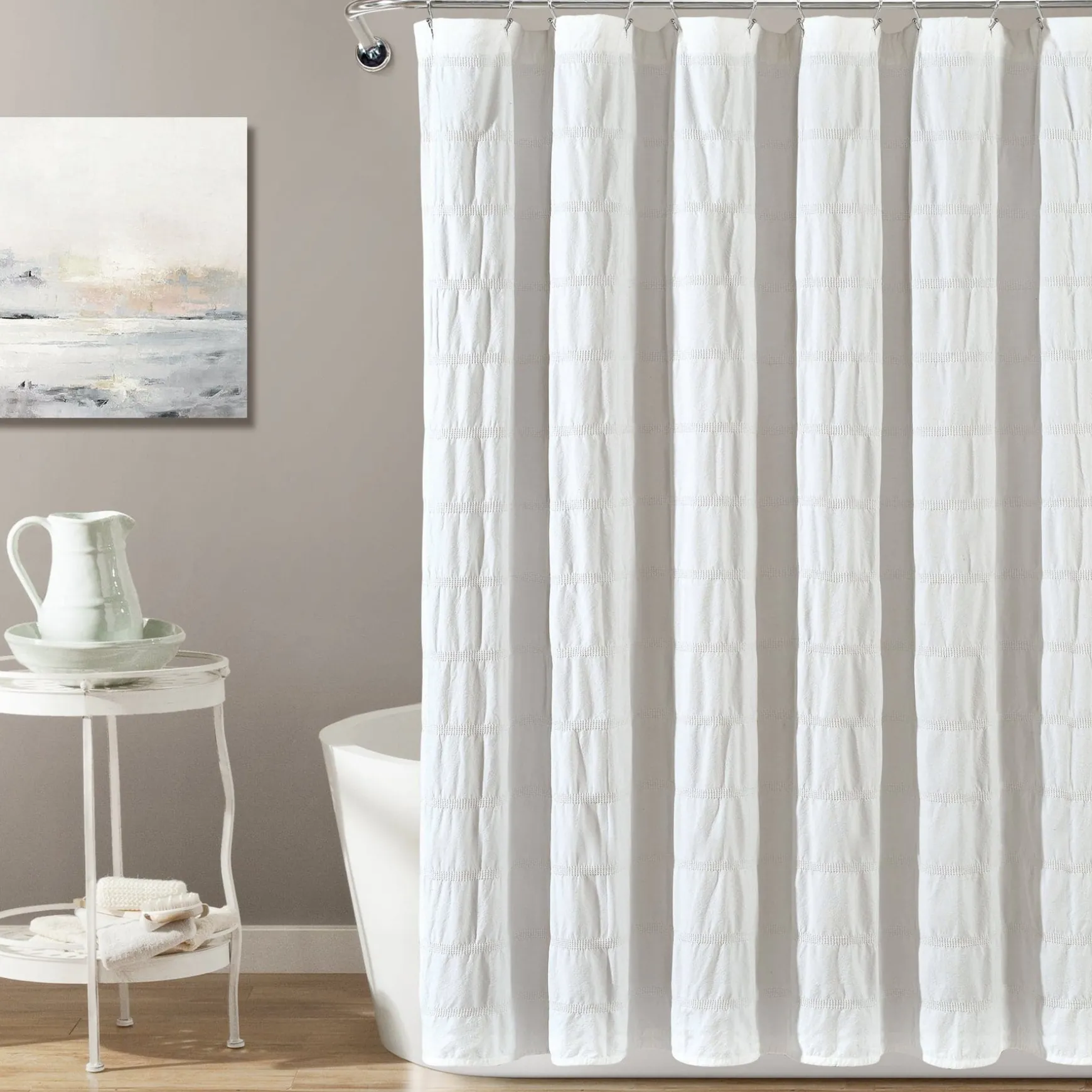 Waffle Stripe Woven Cotton Shower Curtain