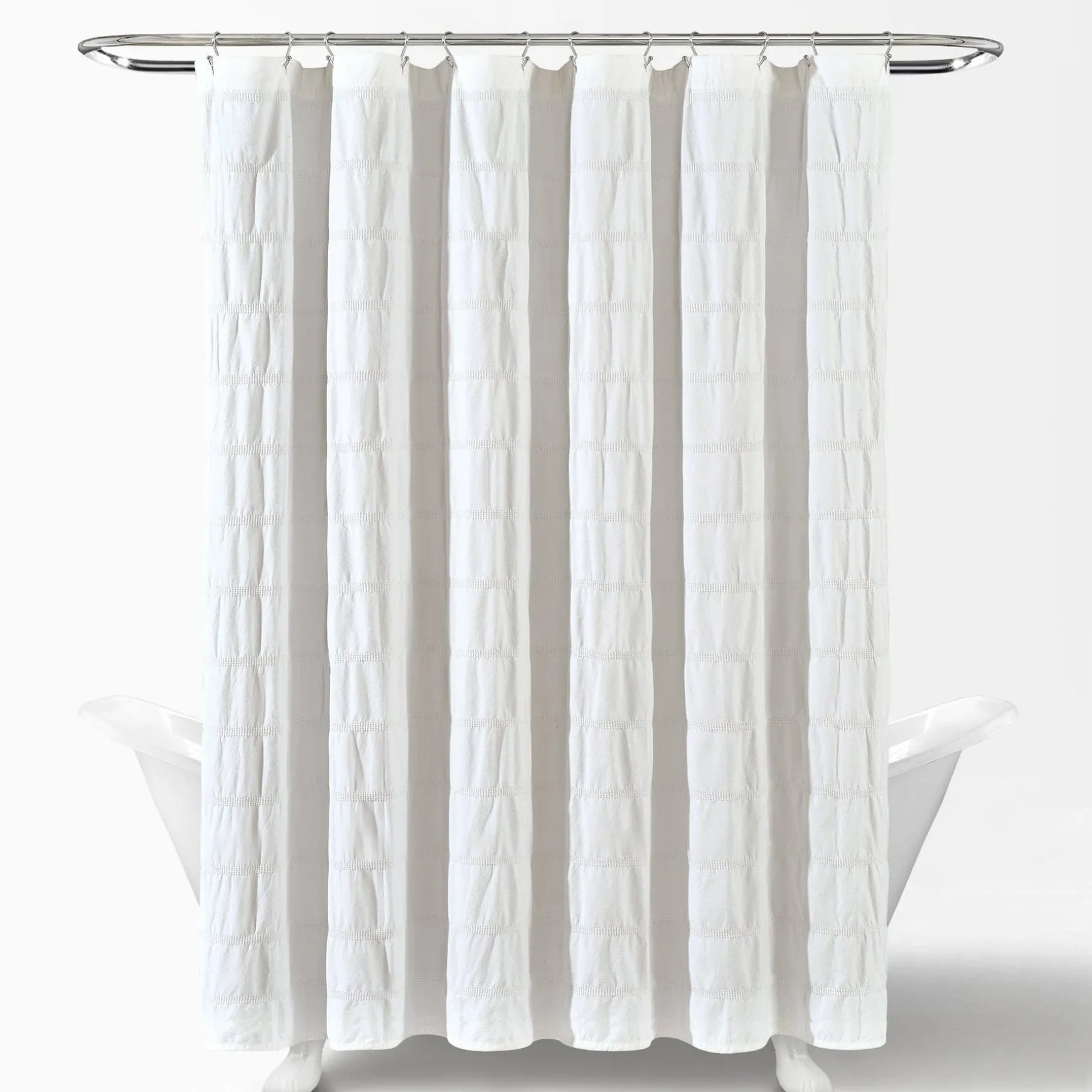 Waffle Stripe Woven Cotton Shower Curtain